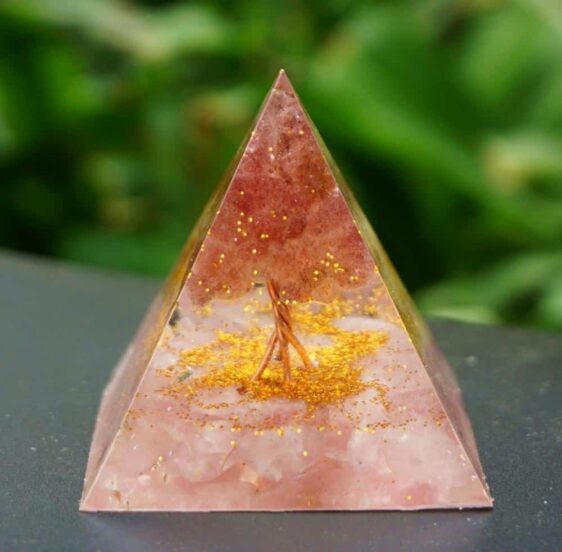 Crushed Pink Crystal Tree Of Life Chakra Pyramid