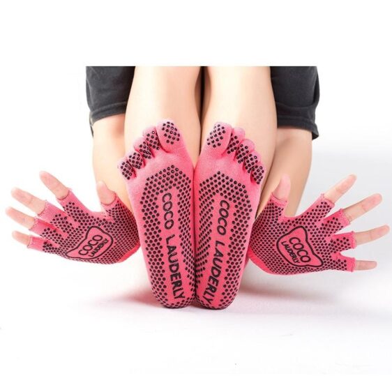 1 Pair Set Five Finger Striped Non-Slip Silicone Grips Yoga Gloves And Yoga Socks - Yoga Socks - Chakra Galaxy