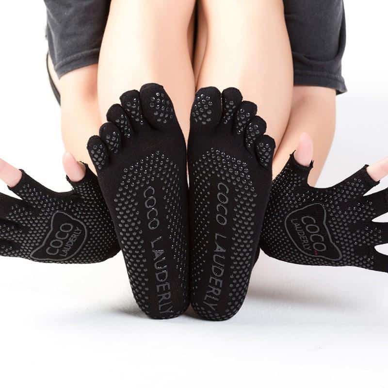 1 Pair Set Five Finger Striped Non-Slip Silicone Grips Yoga Gloves And Yoga  Socks