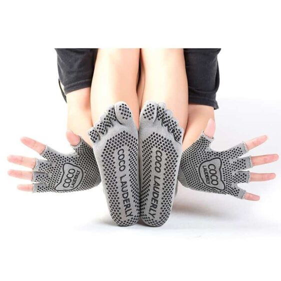 1 Pair Set Five Finger Striped Non-Slip Silicone Grips Yoga Gloves And Yoga Socks - Yoga Socks - Chakra Galaxy