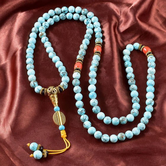 108 Japamala Natural 8mm Turqouise Mala Beads Necklace - Pendants - Chakra Galaxy
