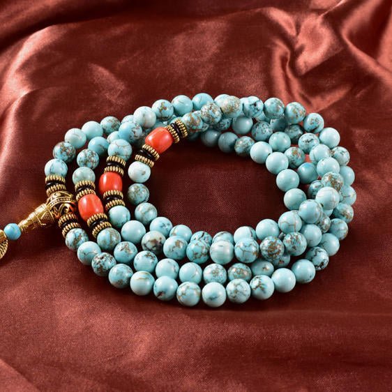 108 Japamala Natural 8mm Turqouise Mala Beads Necklace - Pendants - Chakra Galaxy