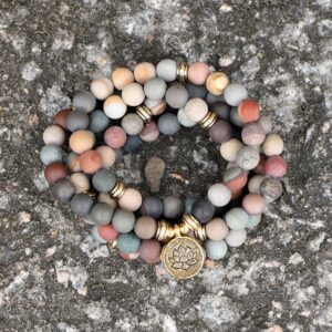 108 Mala Beads Bracelet Matte Ocean Stone Lotus Charm Pendant 8MM - Charm Bracelets - Chakra Galaxy