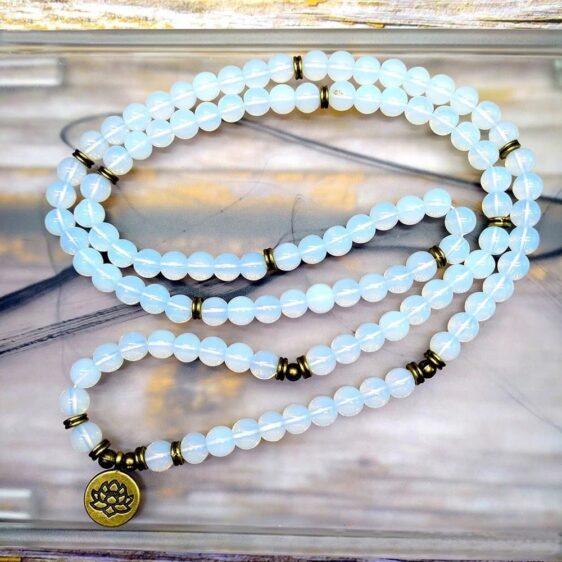 108 Mala Beads Pure Opal Amazonite Lotus Buddha Charm Yoga Chakra Bracelet - Charm Bracelet - Chakra Galaxy