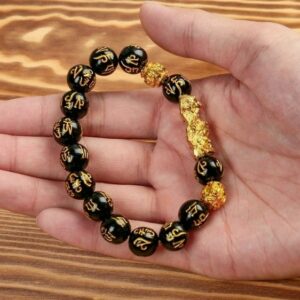 10mm Black Obsidian Beads Pixiu Feng Shui Chinese Fortune Bracelet - Charm Bracelets - Chakra Galaxy