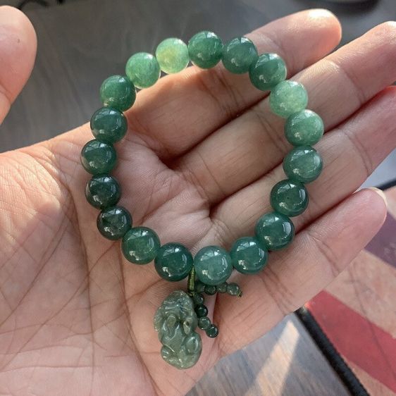 10mm Green Jade Stone Beads With Pixiu Chinese Lucky Charm Bracelet - Charm Bracelets - Chakra Galaxy