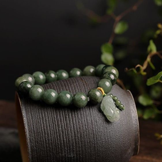 10mm Green Jade Stone Beads With Pixiu Chinese Lucky Charm Bracelet - Charm Bracelets - Chakra Galaxy
