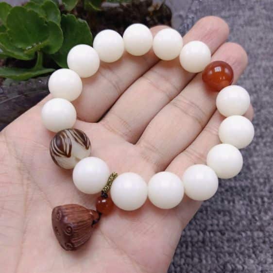 12mm White Bodhi Root Beads With Lotus Pendant Healing Bracelet - Charm Bracelets - Chakra Galaxy