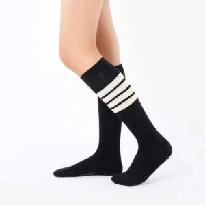 3 Pairs Stripe Design Breathable Closed High Knee Long Stockings Yoga Socks