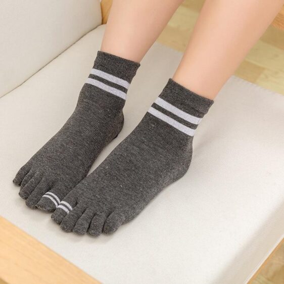 3 Pairs Fashion Stripe Design Mid Cut Five Finger Closed-Toe Yoga Socks - Yoga Socks - Chakra Galaxy