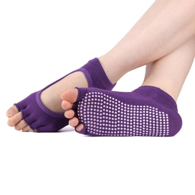 Social Hike 1x Pair Yoga Grip Socks S/M Anti Slip Pilates Barre Purple  Black Random Colour 1EA