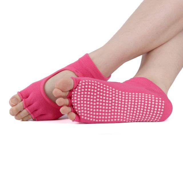 1 Pair Anti-Slip Yoga Socks Toeless Pilates Socks Ballet Yoga Pilates Barre  Shoes for Women, 235-240mm Foot Length(Pink)