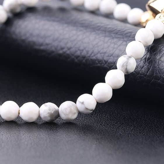 4mm White Howlite Beads With Moon Pendant Adjustable Braided Bracelet - Charm Bracelets - Chakra Galaxy