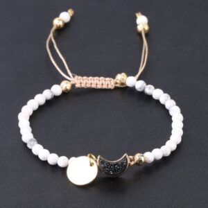 4mm White Howlite Beads With Moon Pendant Adjustable Braided Bracelet - Charm Bracelets - Chakra Galaxy