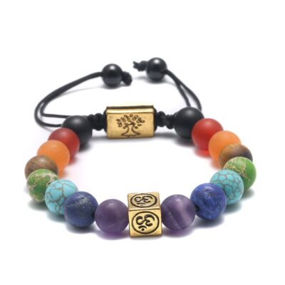 7 Chakra Beads Tibetan Yoga Bracelet OM Symbol Natural Stone