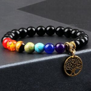 7 Chakra Elastic Bracelet with Tree Of Life Charm - 6mm Beads | New Moon  Beginnings