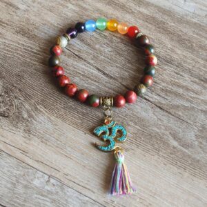 7 Chakra Bracelet with Tassel OM Symbol & Authentic Tibetan Beads - Charm Bracelets - Chakra Galaxy