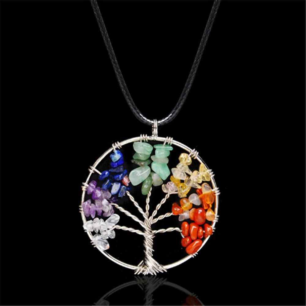 Silver Plated Chakra Tree of Life Circle Pendant Necklace