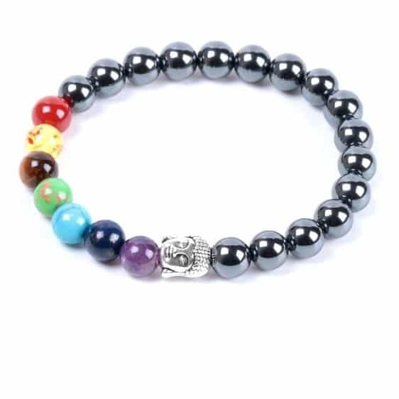 7 Chakra & Hematite Natural Stone Beads With Buddha Head Bracelet - Charm Bracelets - Chakra Galaxy