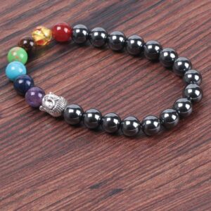 7 Chakra & Hematite Natural Stone Beads With Buddha Head Bracelet - Charm Bracelets - Chakra Galaxy