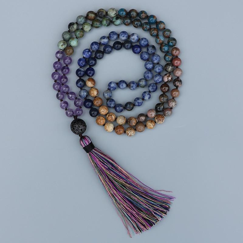 7 Chakra Japamala Beads Necklace Oriental Ball Pendant with Long Tassel