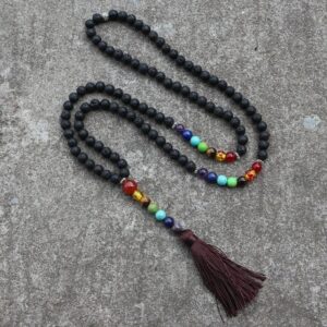 7 Chakra Meditation Necklace Lava Stone 108 Japamala Prayer Beads - Chakra Necklace - Chakra Galaxy
