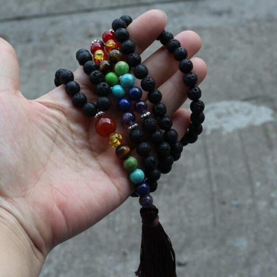 7 Chakra Meditation Necklace Lava Stone 108 Japamala Prayer Beads - Chakra Necklace - Chakra Galaxy