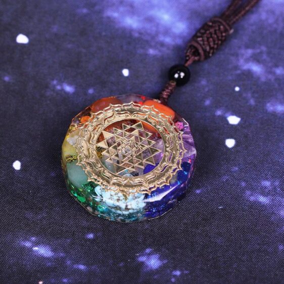 7 Chakra Orgonite Shri Yantra Geometry Necklace Energy Healing Pendant - Chakra Necklace - Chakra Galaxy