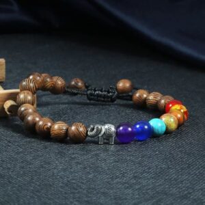 7 Chakra & Wooden Beads With Elephant Symbol Adjustable Bracelet - Charm Bracelets - Chakra Galaxy