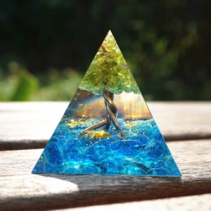 Blue Glass Green Tree Chakra Pyramid