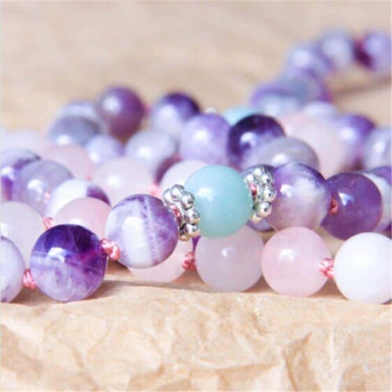 8mm Amethyst & Pink Quartz 108 Mala Beads Bracelet Knotted Tassel - Charm Bracelets - Chakra Galaxy
