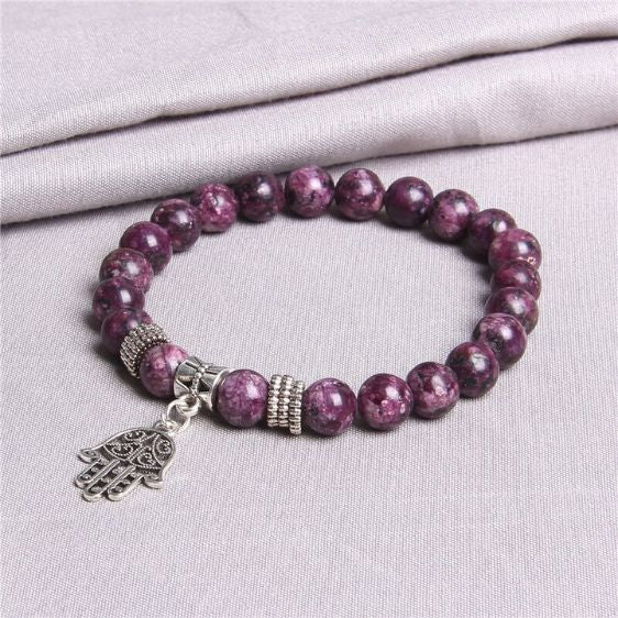 8mm Purple Jade Beads Hamsa Hand Pendant Buddha Bracelet - Charm Bracelets - Chakra Galaxy