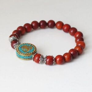 8mm Red Wood Beads OM Prayer Symbol Tibetan Buddhist Bracelet - Charm Bracelets - Chakra Galaxy