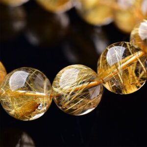 8mm Rutilated Quartz Crystal Healing Stone Beads Charm Bracelet - Charm Bracelets - Chakra Galaxy