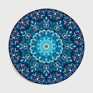 Easy-to-Clean Bright Neon Blue Odorless Round Yoga Mat Polyester & PVC