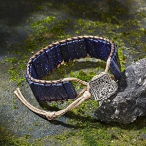 Midnight Blue Imperial Jasper Tube Beads Leather Wrap Chakra Bracelet