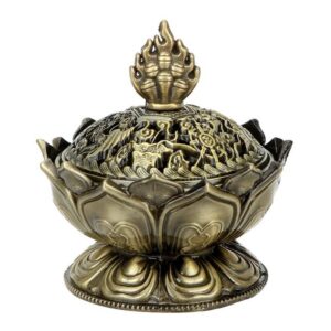 Alloy Bronze Censer Lotus Flower Style Incense Burner Holder - Incense & Incense Burners - Chakra Galaxy