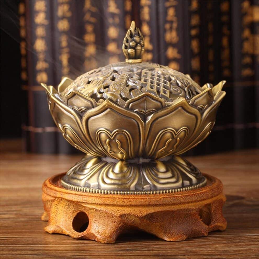 Alloy Bronze Censer Lotus Flower Style Incense Burner Holder