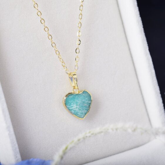 Amazonite Heart-Shaped Pendant Gold Plated Chain Necklace - Pendants - Chakra Galaxy