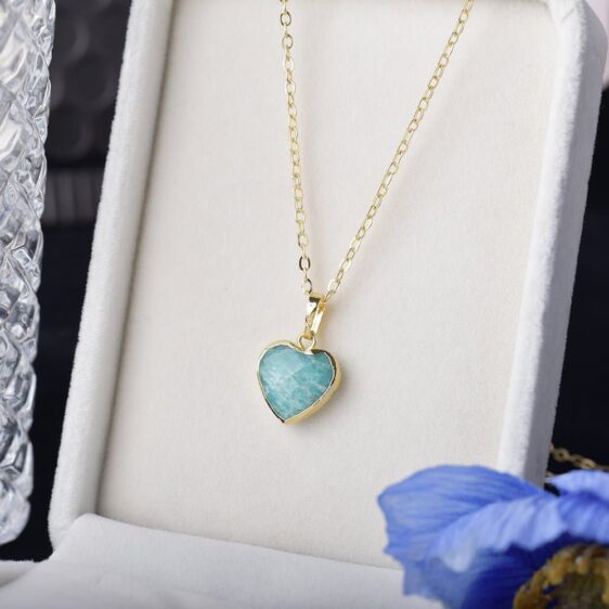Amazonite Heart-Shaped Pendant Gold Plated Chain Necklace - Pendants - Chakra Galaxy