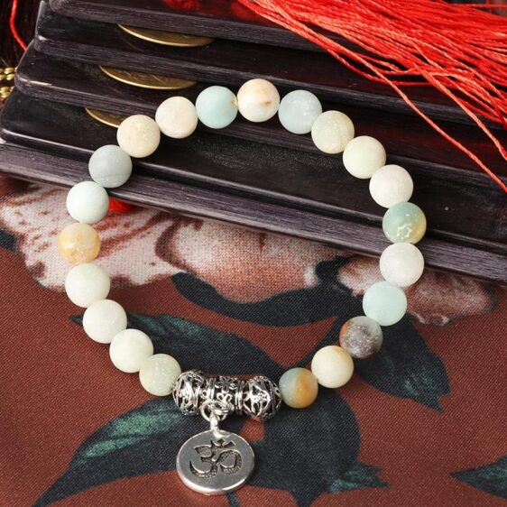 Amazonite Multi Colored Stone Mala Beads OM Yoga Chakra Charm Bracelet - Charm Bracelet - Chakra Galaxy