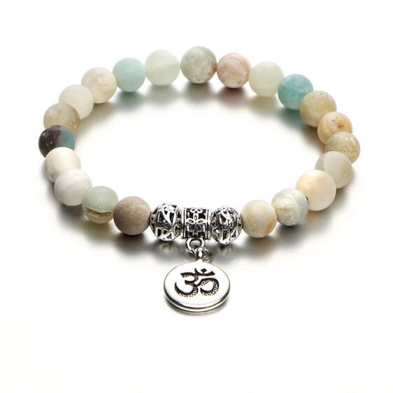 Amazonite Multi Colored Stone Mala Beads OM Yoga Chakra Charm Bracelet - Charm Bracelet - Chakra Galaxy