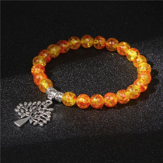 Amber Beads With Tree Of Life Pendant Yoga Prayer Bracelet - Charm Bracelets - Chakra Galaxy