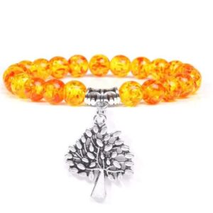 Amber Beads With Tree Of Life Pendant Yoga Prayer Bracelet - Charm Bracelets - Chakra Galaxy