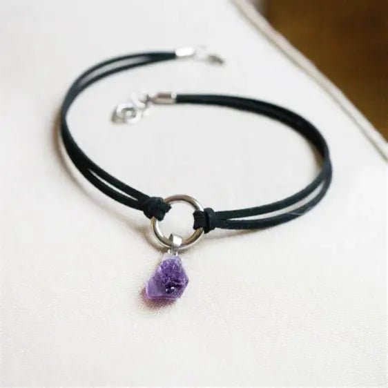 Amethyst Raw Cystal Purple Stone Pendant Choker Necklace - Pendants - Chakra Galaxy