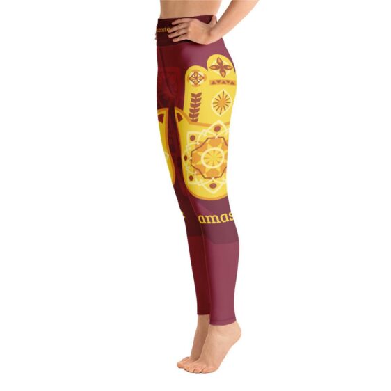 Astonishing Hamsa Namaste High Waist Leggings Maroon Yoga Pants - Yoga Leggings - Chakra Galaxy