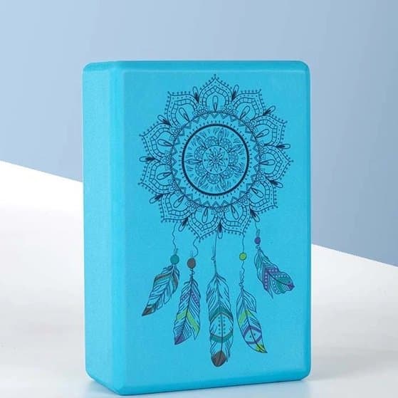 Azure Blue Dreamcatcher Mandala Yoga Brick + Free Yoga Strap 1 Pair - yoga props - Chakra Galaxy