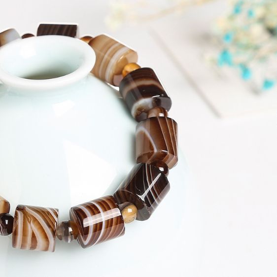 Barrel-Shaped 12mm Natural Brown Agate Beads Tibetan Bracelet - Charm Bracelets - Chakra Galaxy