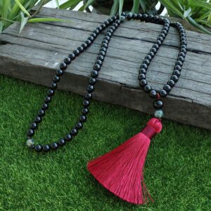 Black Onyx And Qinghai Jadeite Chakra Necklace 108 Japamala Beads - Chakra Necklace - Chakra Galaxy