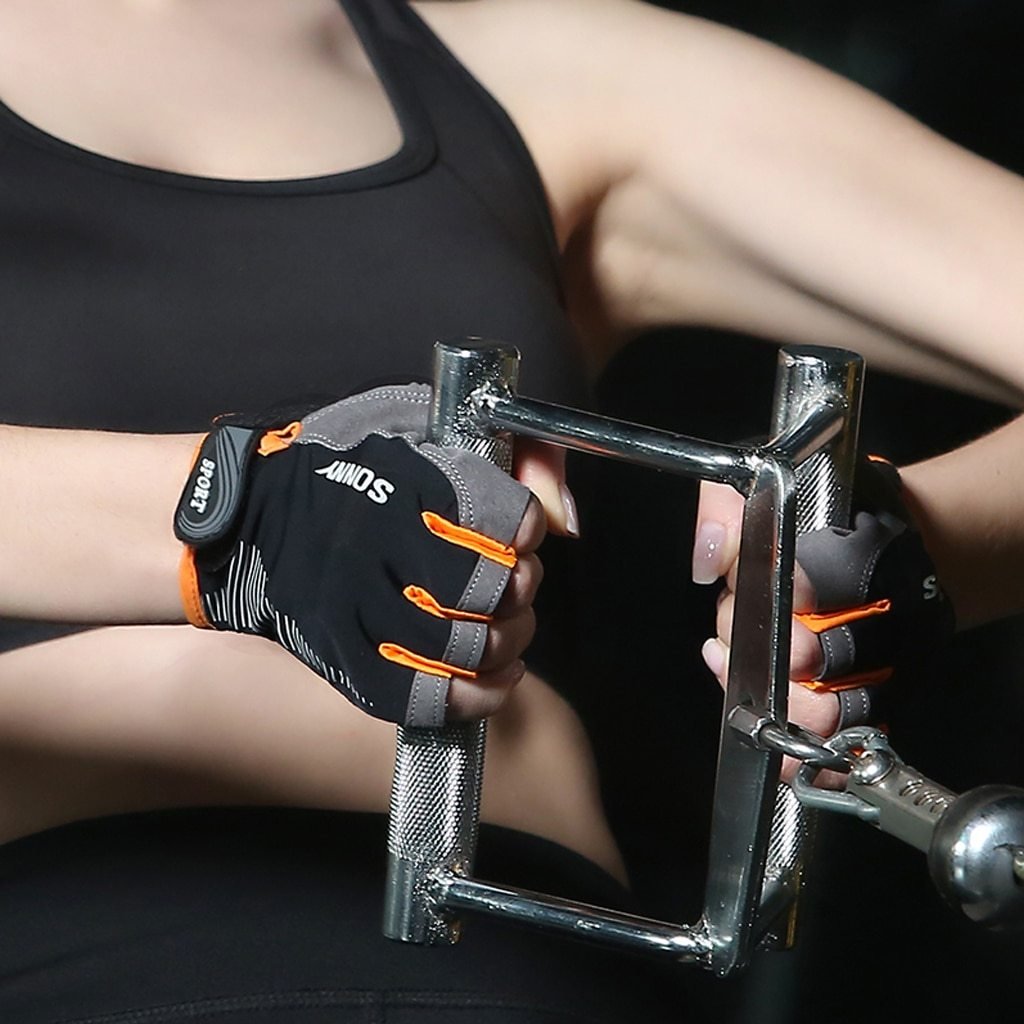 Black & Orange Ultralight Polyester Rubberized Yoga Gloves for
